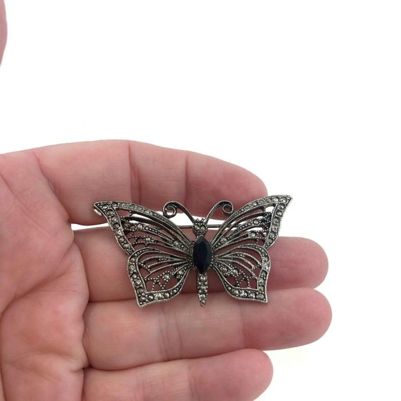 Vintage Butterfly Brooch Silver Tone with Black - Picture 9 of 10